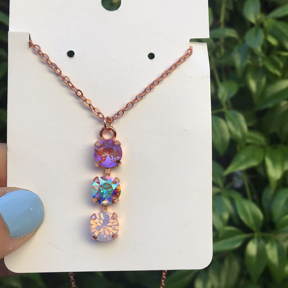 Aurora Borealis, Pink Opal + Violet Crystal Drop Necklace - Picture 5 of 16
